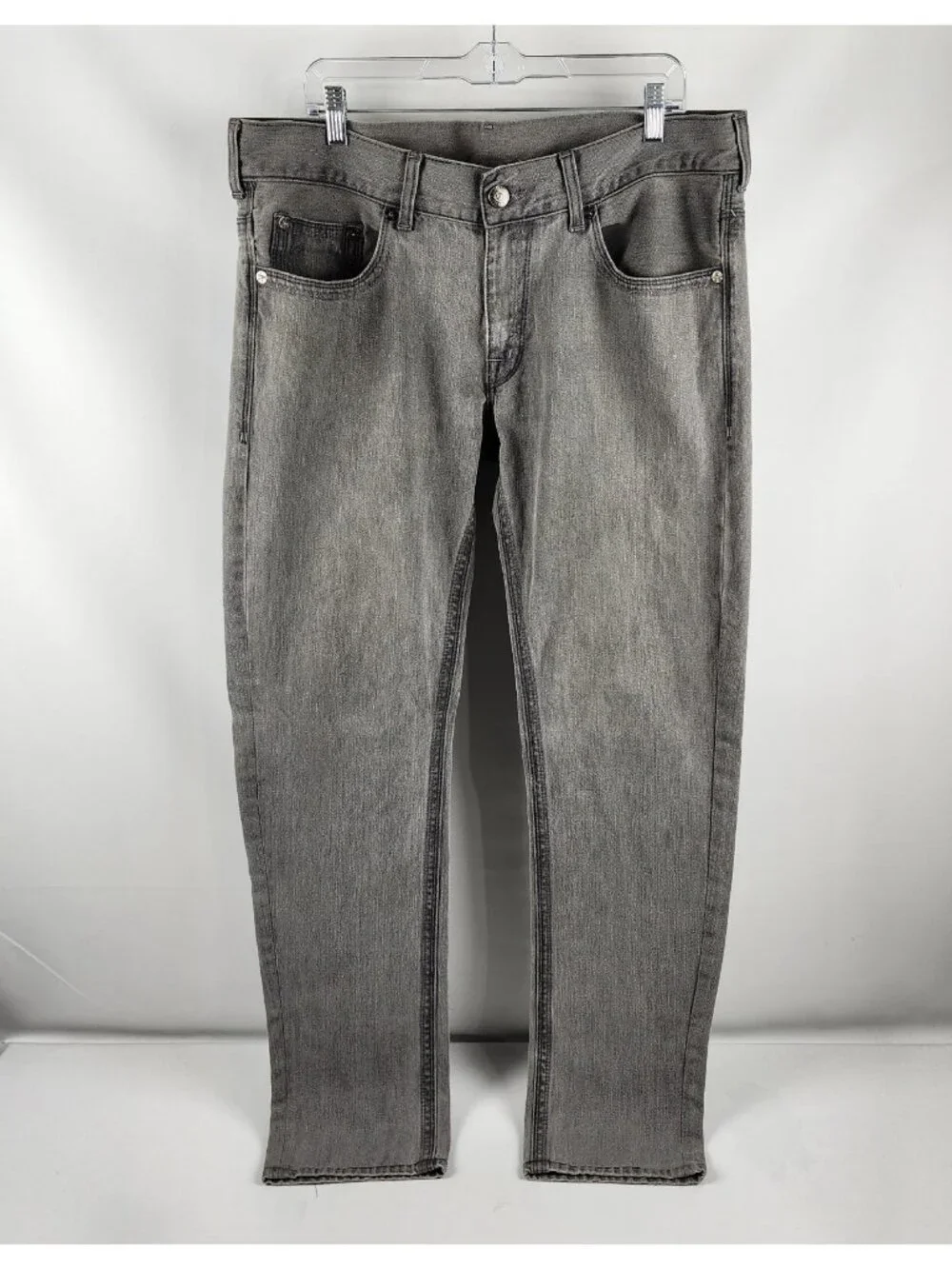 True Religion Jeans Mens 36x34 Gray Mid Rise Straight Leg Denim M58800BQT1 USA